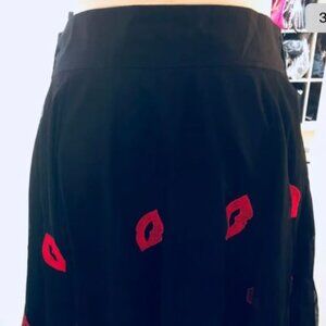 eShakti XL/16 black mesh midi skirt with embroidered lips appliques